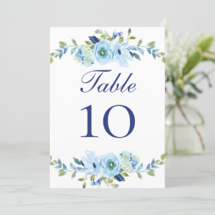Cartes de numéro de table de mariage floral bleu-v