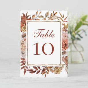 Cartes de numéro de table de mariage florales Boho