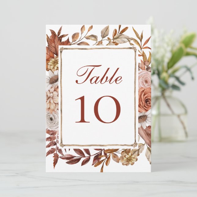 Cartes de numéro de table de mariage florales Boho (Debout devant)