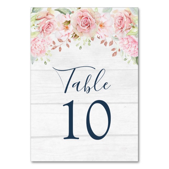 Cartes de numéro de table de mariage florales rose (Par défaut)
