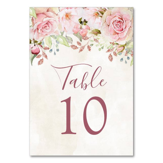 Cartes de numéro de table de mariage florales rose (Par défaut)
