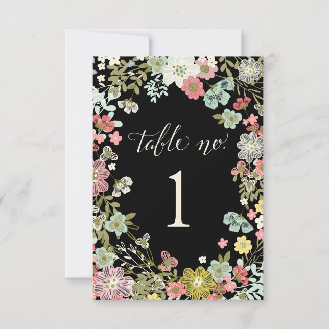 Cartes de Numéro de Table de Mariage Jardin Floral (Devant)