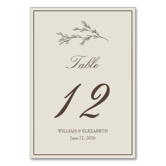 Cartes de numéro de table de mariage minimaliste é