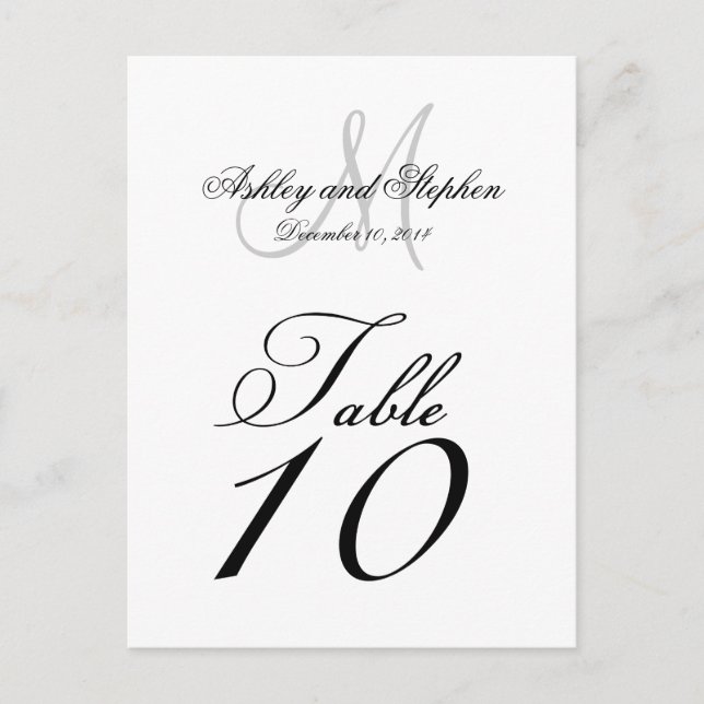 Cartes de numéro de table de mariage Monogramme No (Devant)