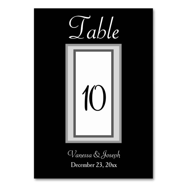 Cartes de numéro de table de mariage noir blanc ar (Dos)