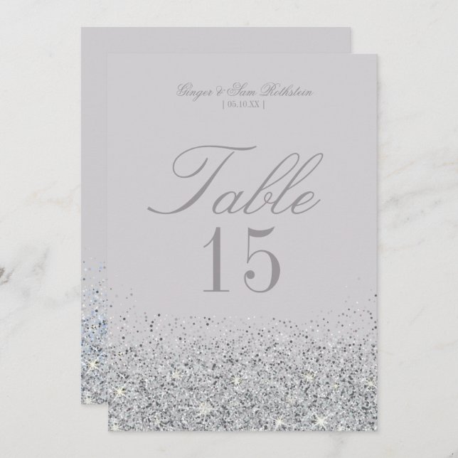 Cartes de numéro de table de mariage pailletées ar (Devant / Derrière)
