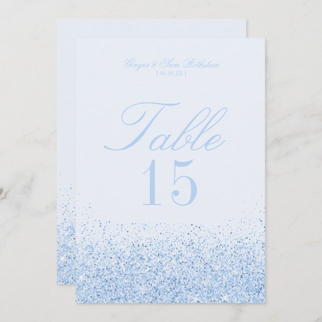 Cartes de numéro de table de mariage pailletées bl (Devant / Derrière)