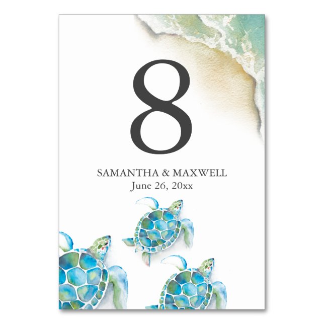 Cartes de numéro de table de mariage sur la plage  (Par défaut)