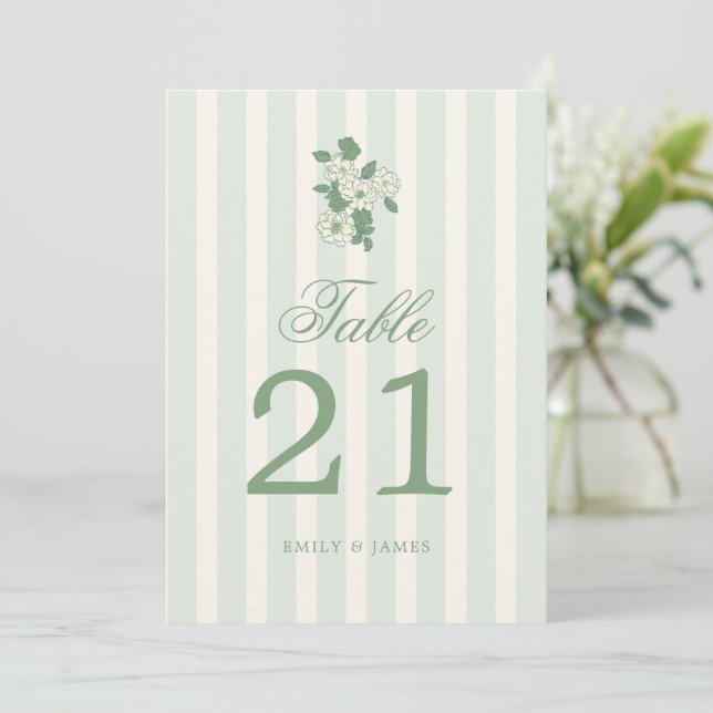 Cartes de Numéro de Table de Mariage Vert Sauge (Debout devant)