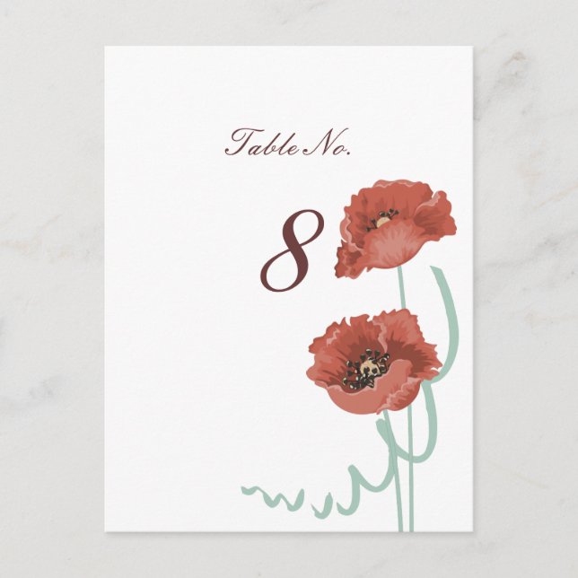 Cartes de numéro de table du Mariage Red Peonies (Devant)