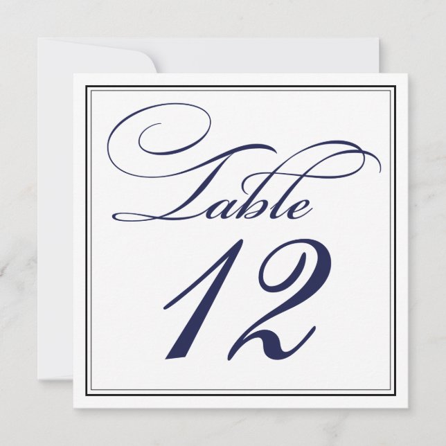 Cartes de numéro de table élégantes en bleu marine (Devant)