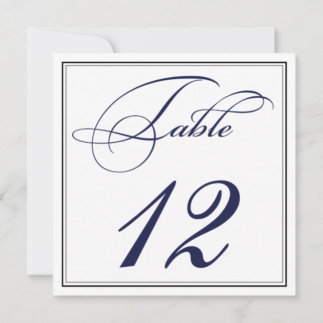 Cartes de numéro de table élégantes en bleu marine (Devant)