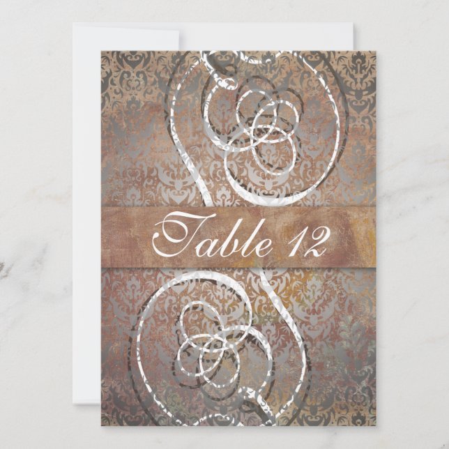 Cartes de numéro de table élégantes en damassé tos (Devant)