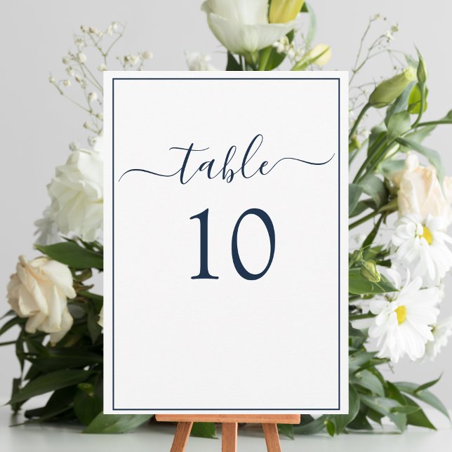 Cartes de numéro de table élégantes formelles bleu (Créateur téléchargé)