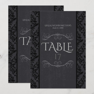 Cartes de numéro de table en Damas noir et gris