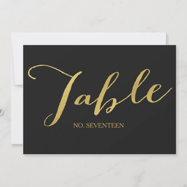 Cartes de numéro de table en écriture dorée chic (Devant)