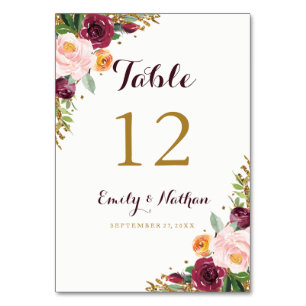 Cartes de numéro de table en paillettes florales o