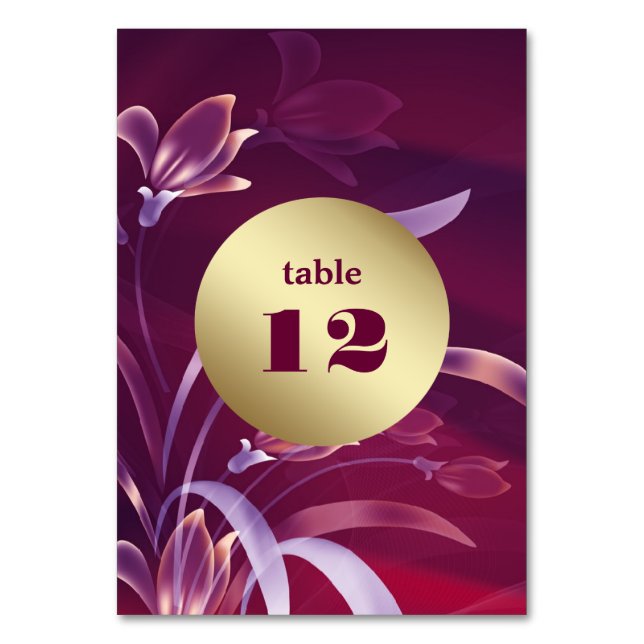 Cartes de numéro de table Fleur Élégante prune | O (Par défaut)