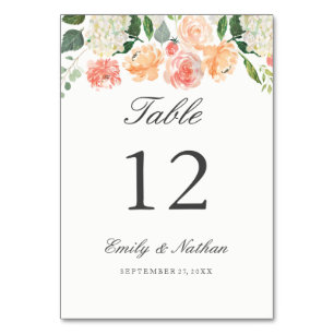 Cartes de numéro de table florales aquarelles pêch