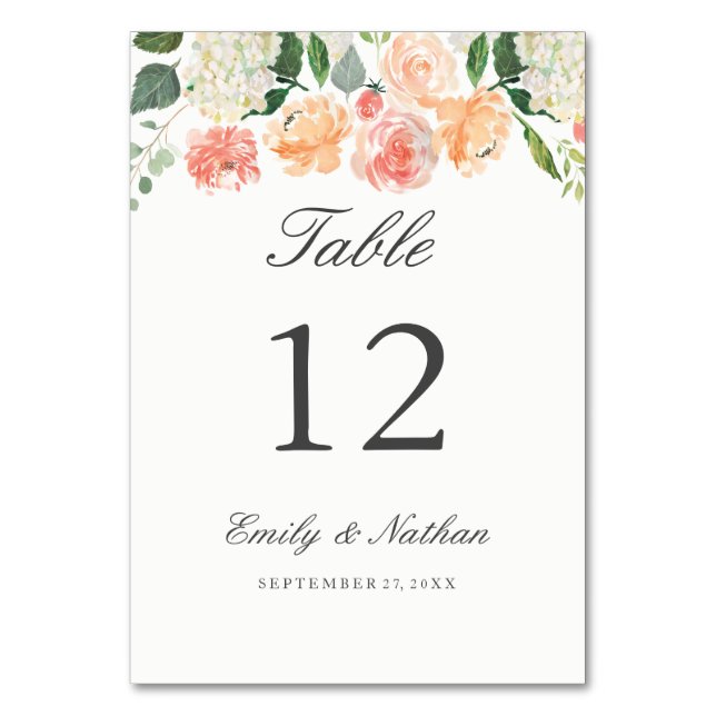 Cartes de numéro de table florales aquarelles pêch (Par défaut)