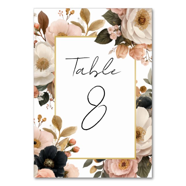 Cartes de numéro de table florales personnalisable (Par défaut)