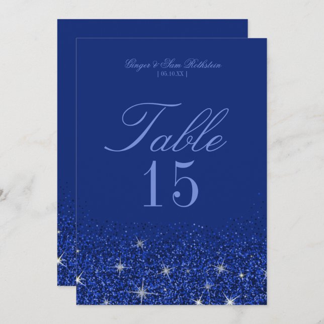 Cartes de numéro de table Glitz Glitter Saphir Cha (Devant / Derrière)