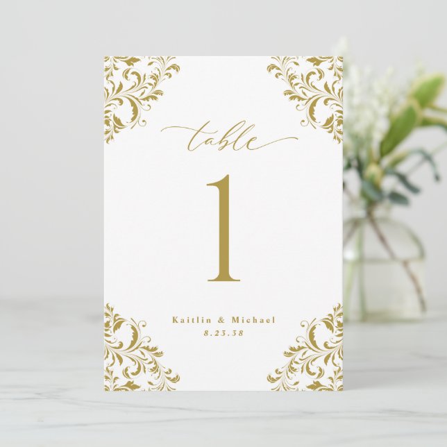 Cartes de Numéro de Table Mariage Élégant Or 5x7 (Debout devant)
