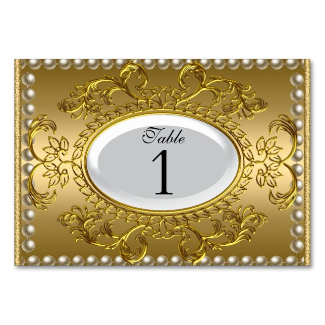 Cartes de Numéro de Table Royal Blanc Or (Devant)