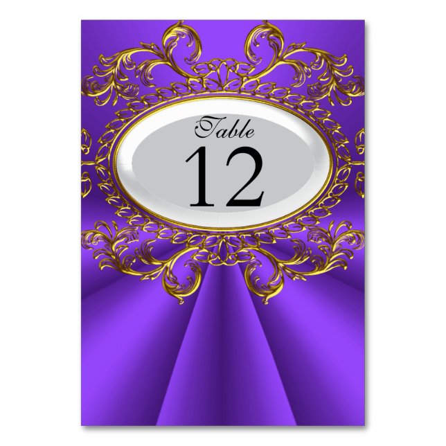 Cartes de Numéro de Table Royal Violet Blanc Or (Par défaut)