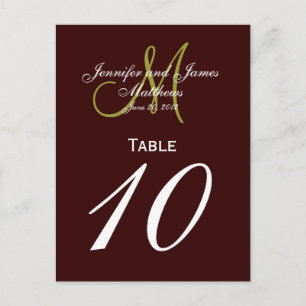 Cartes de numéro de tableau Brown Green Monogram M