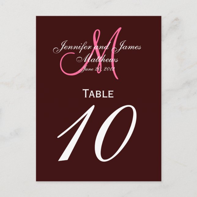 Cartes de numéro de tableau Brown pour le Mariage  (Devant)