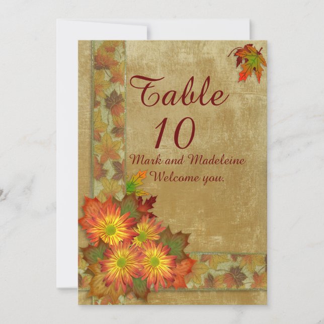Cartes de numéro de tableau Mariage d'automne (Devant)