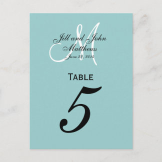 Cartes de numéro de tableau Monogram Blue Mariage