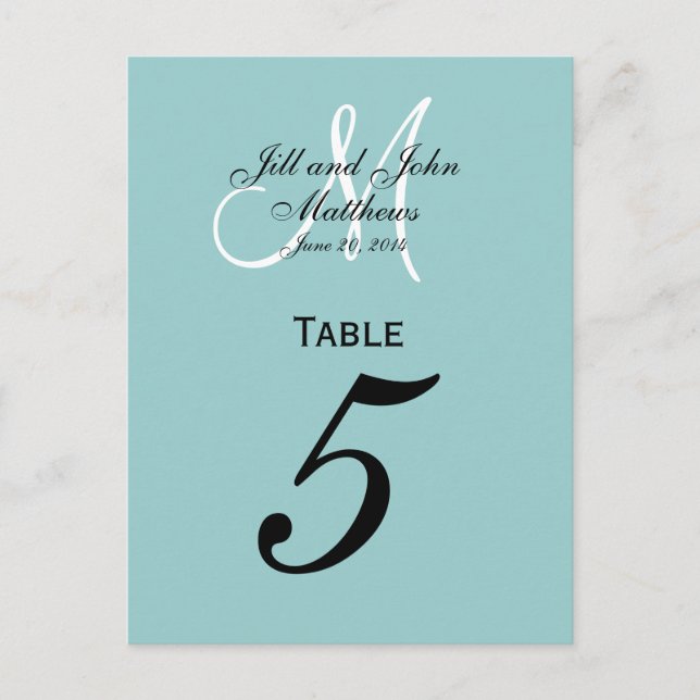 Cartes de numéro de tableau Monogram Blue Mariage (Devant)