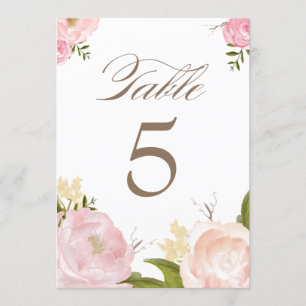 Cartes de numéros de table à fleurs aquarelles rom
