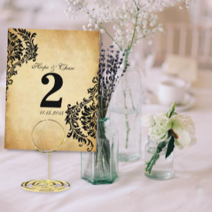 Cartes de numéros de table aux volutes en damas do
