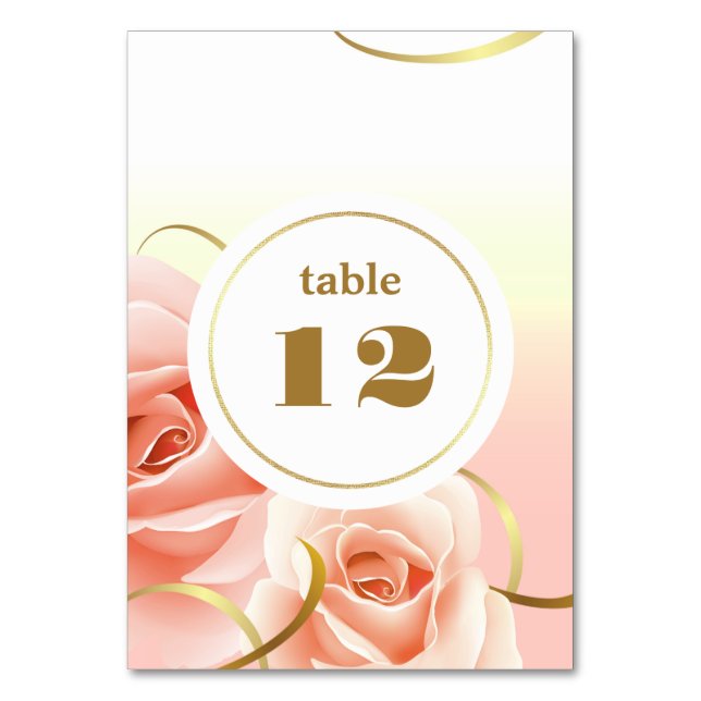 Cartes de numéros de table avec roses roses élégan (Par défaut)