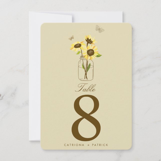 Cartes de numéros de table avec tournesols vintage (Devant)
