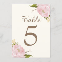 Cartes de numéros de table de mariage aux pivoines