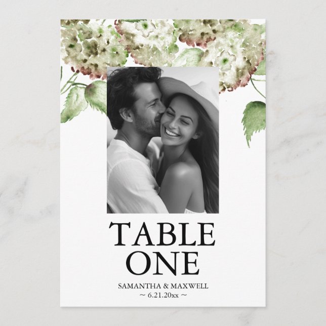 Cartes de numéros de table de mariage avec Hortens (Devant)