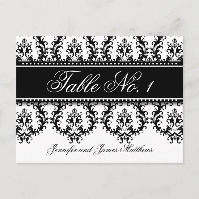 Cartes de Numéros de Table de Mariage Damassé Noms (Devant)