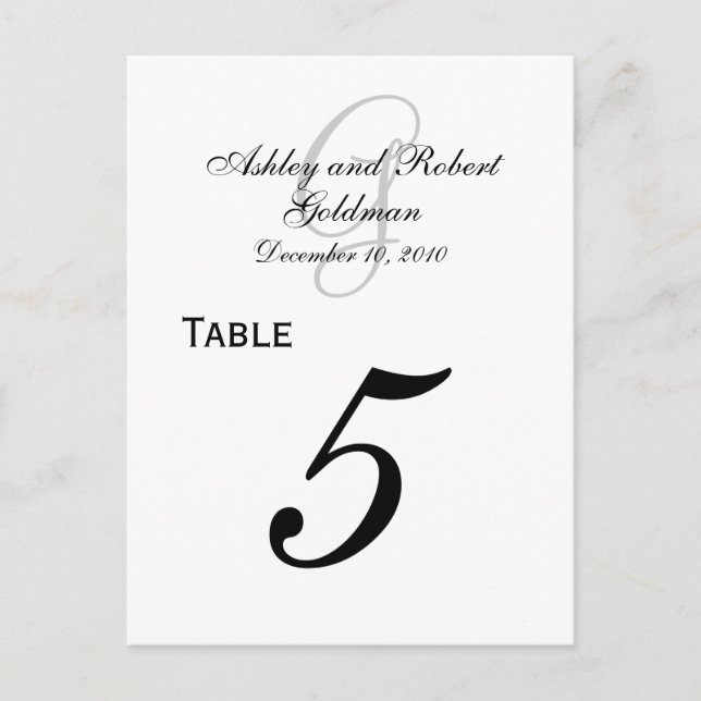 Cartes de numéros de table de Mariage de monogramm (Devant)