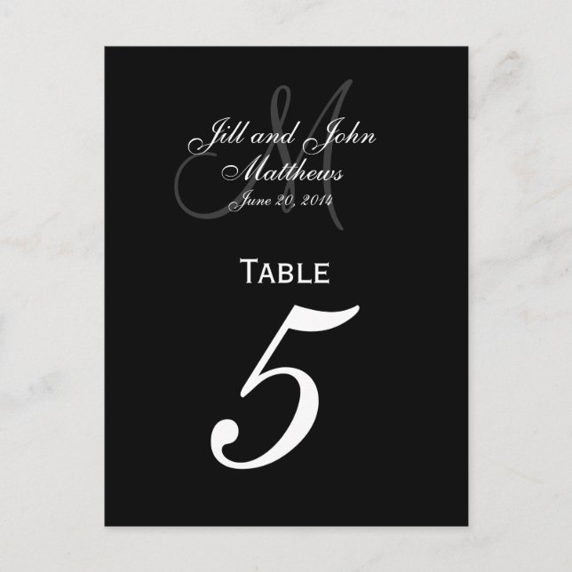 Cartes de numéros de table de Mariage de monogramm (Devant)