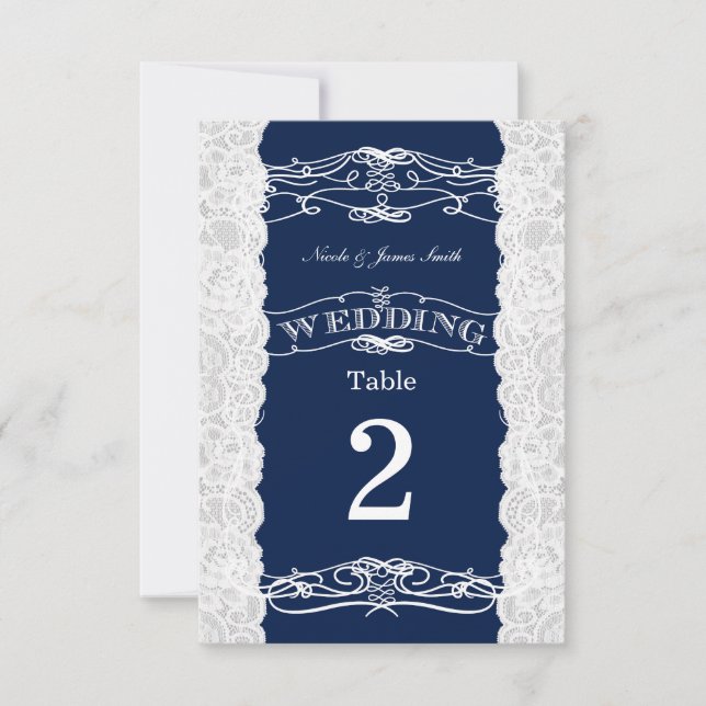 Cartes de numéros de table de mariage en dentelle  (Devant)