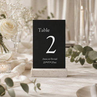 Cartes de numéros de table de mariage noir et blan