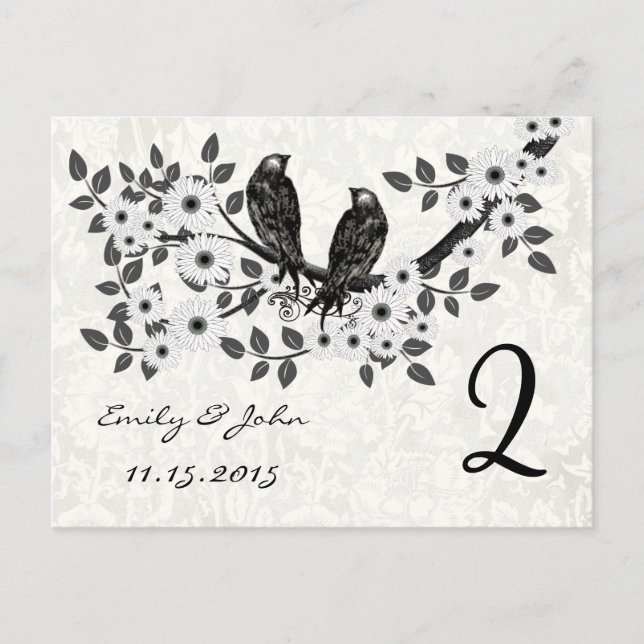 Cartes de numéros de table de mariage oiseaux vint (Devant)