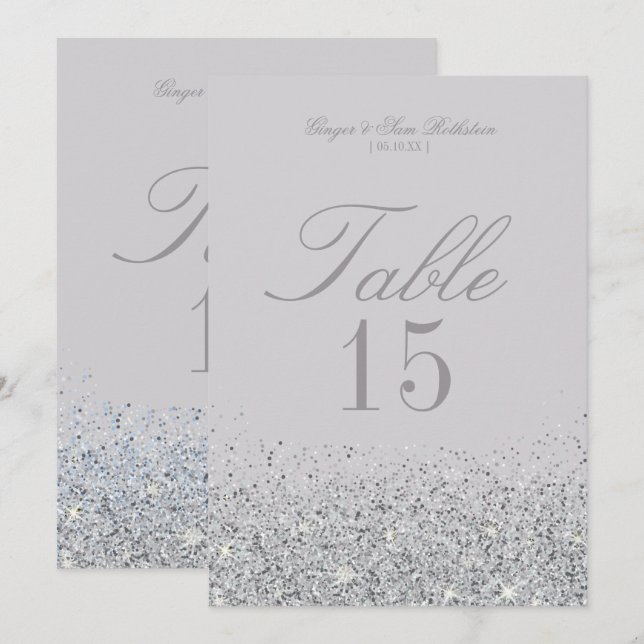 Cartes de numéros de table de mariage pailletées a (Devant / Derrière)