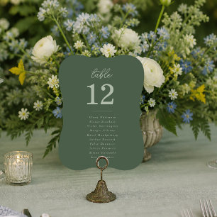 Cartes de numéros de table de mariage vert forêt