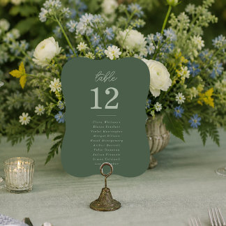 Cartes de numéros de table de mariage vert forêt