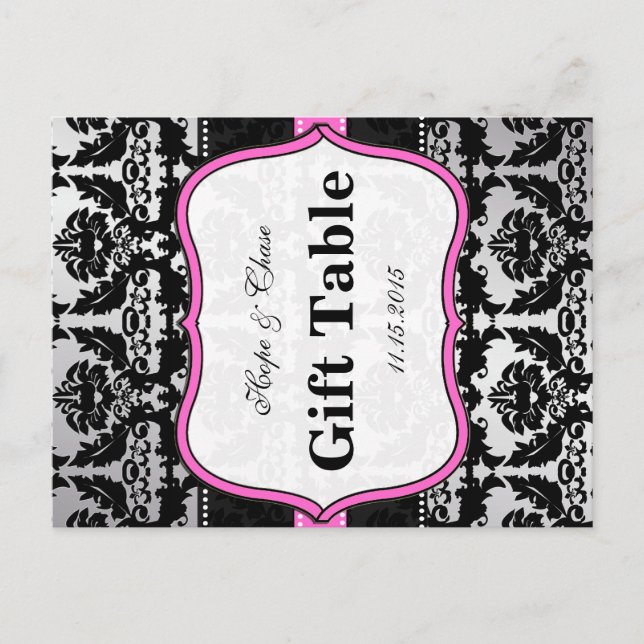 Cartes de numéros de table en damas rose argent et (Devant)